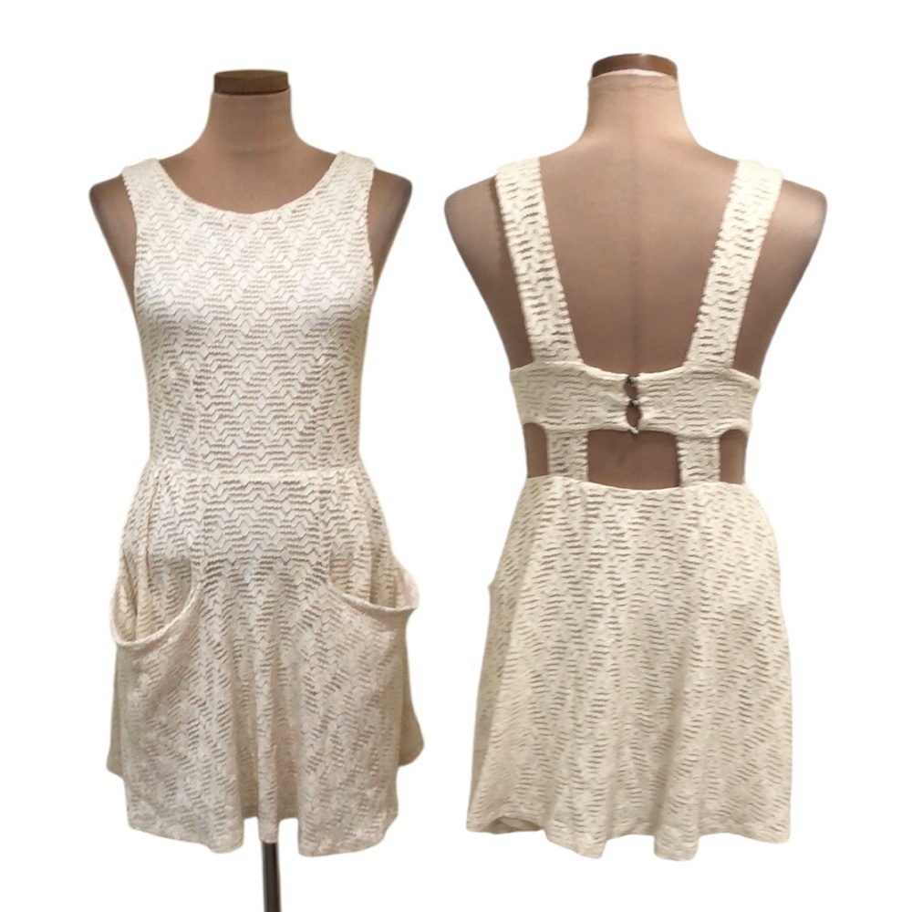 Free People Poppy Mini Dress Size Small Cream Geometric Lace Cutout Back